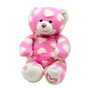 Build A Bear Pink White Hearts Teddy 16” Magnetic Paws Plush Hugging Soft Toy